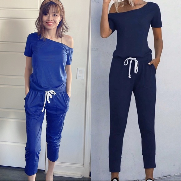 043 Boho One Shoulder pocket Casual jumpsuit - Picture 3 of 8